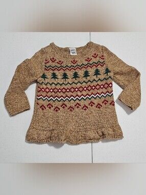 Carter's Toddler Girls' Tan Holiday Knit Sweater with Fair Isle Trees 18 Months